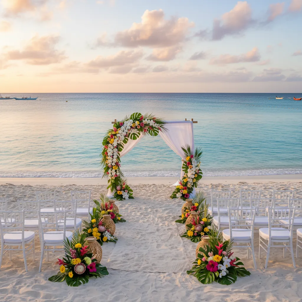 Luxury beach wedding setup in New Caledonia