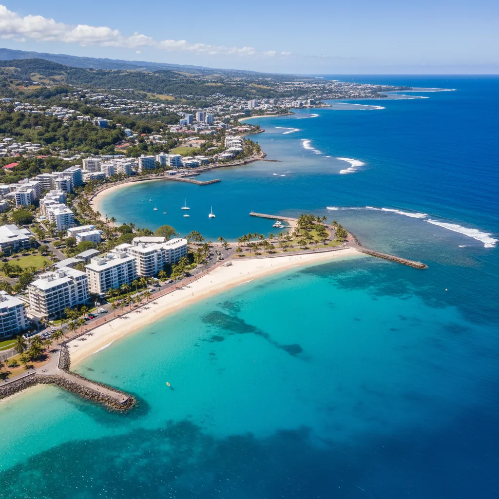 Aerial view of Anse Vata and Baie des Citrons safe zones in Noumea