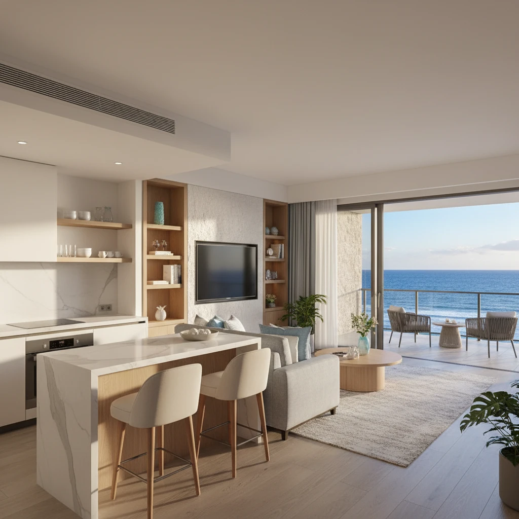 Interior of a luxury suite at Chateau Royal with ocean view