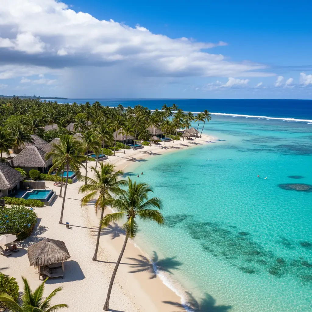 Sunny December day at a Noumea beach resort before afternoon rain