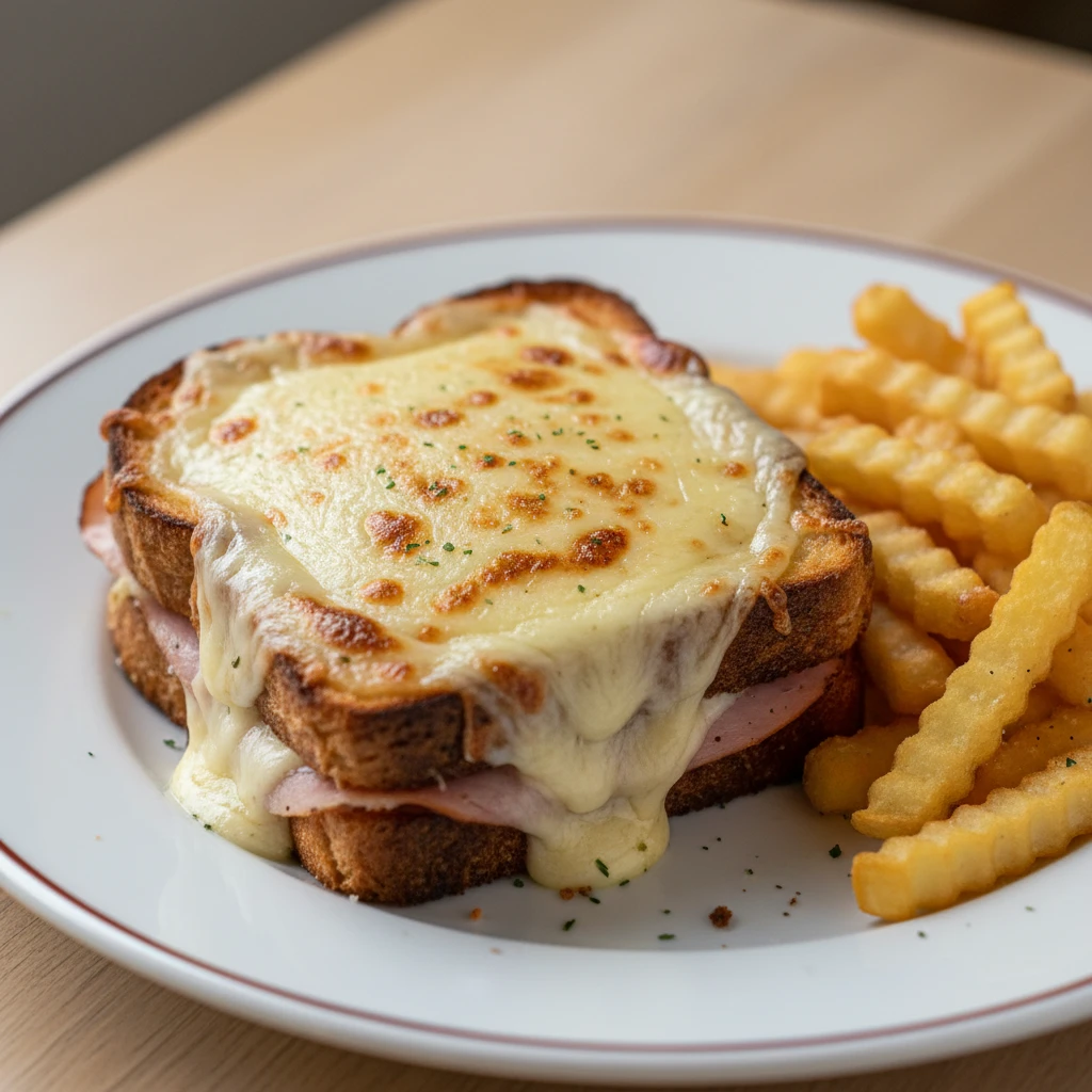 Croque Monsieur with fries, a popular choice for kids in Noumea