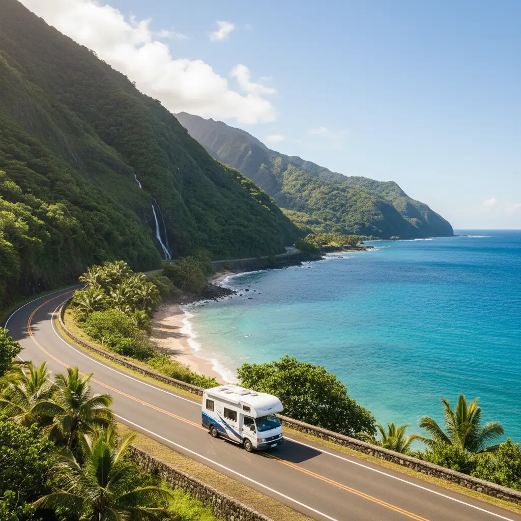 Driving a campervan along the New Caledonia coast