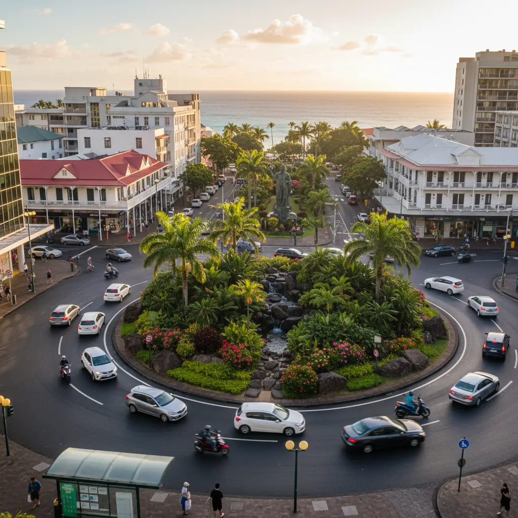 Traffic at a roundabout in Noumea