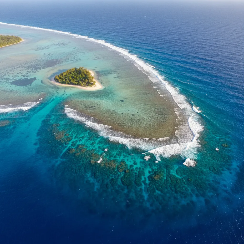 Aerial view of Bourail barrier reef surf pass
