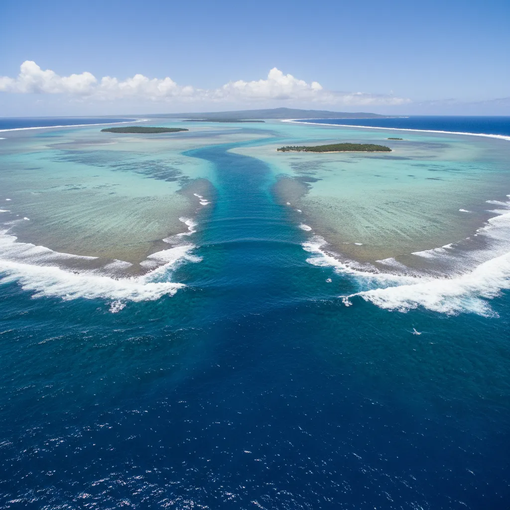 Aerial view of Ouano surf spots map showing the reef pass channel