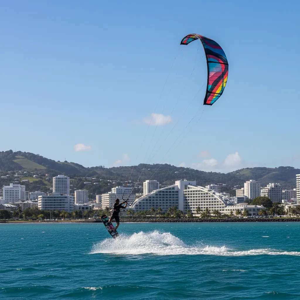 Kitesurfing action at Anse Vata Bay Noumea