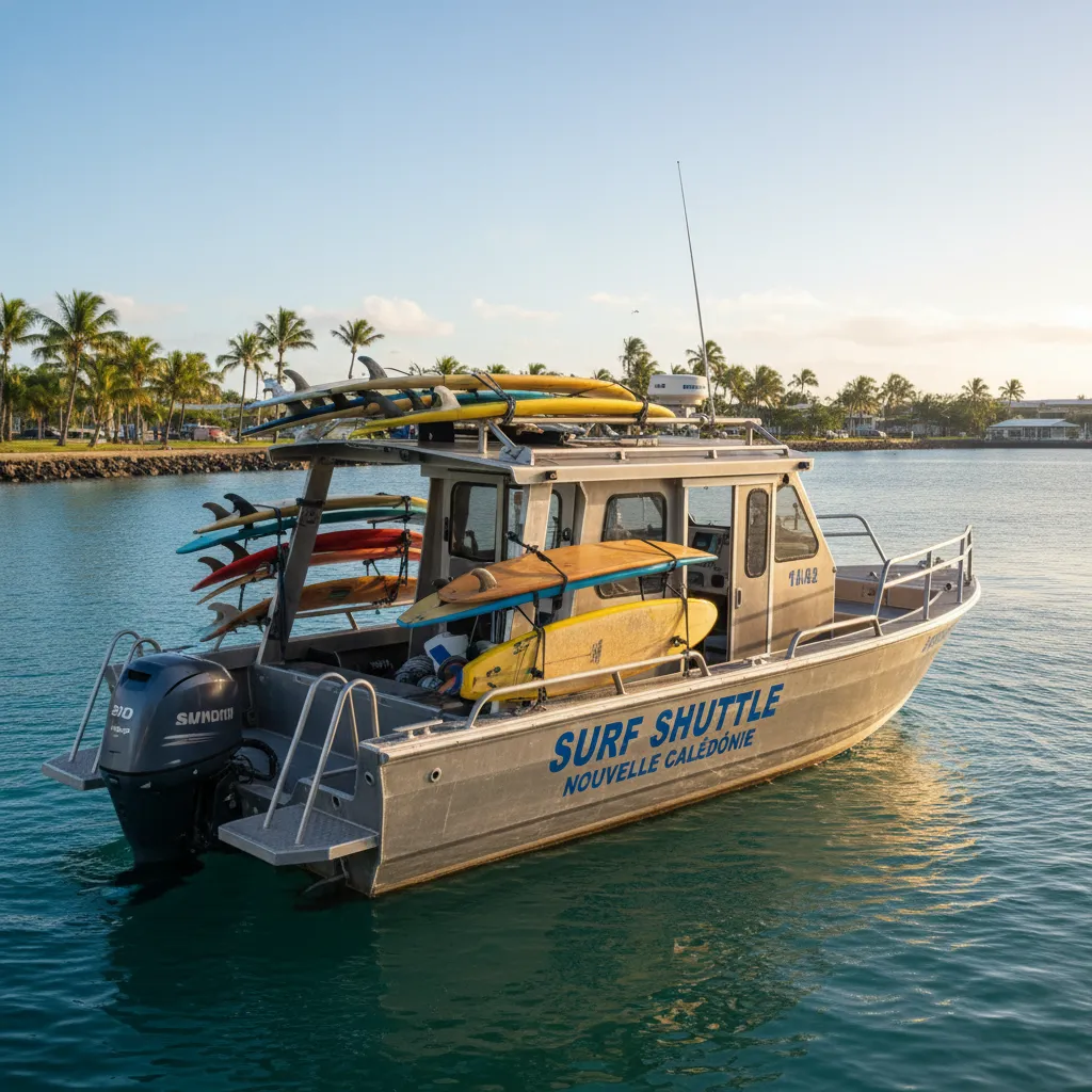 Surf taxi boat docked at Port Moselle ready for departure