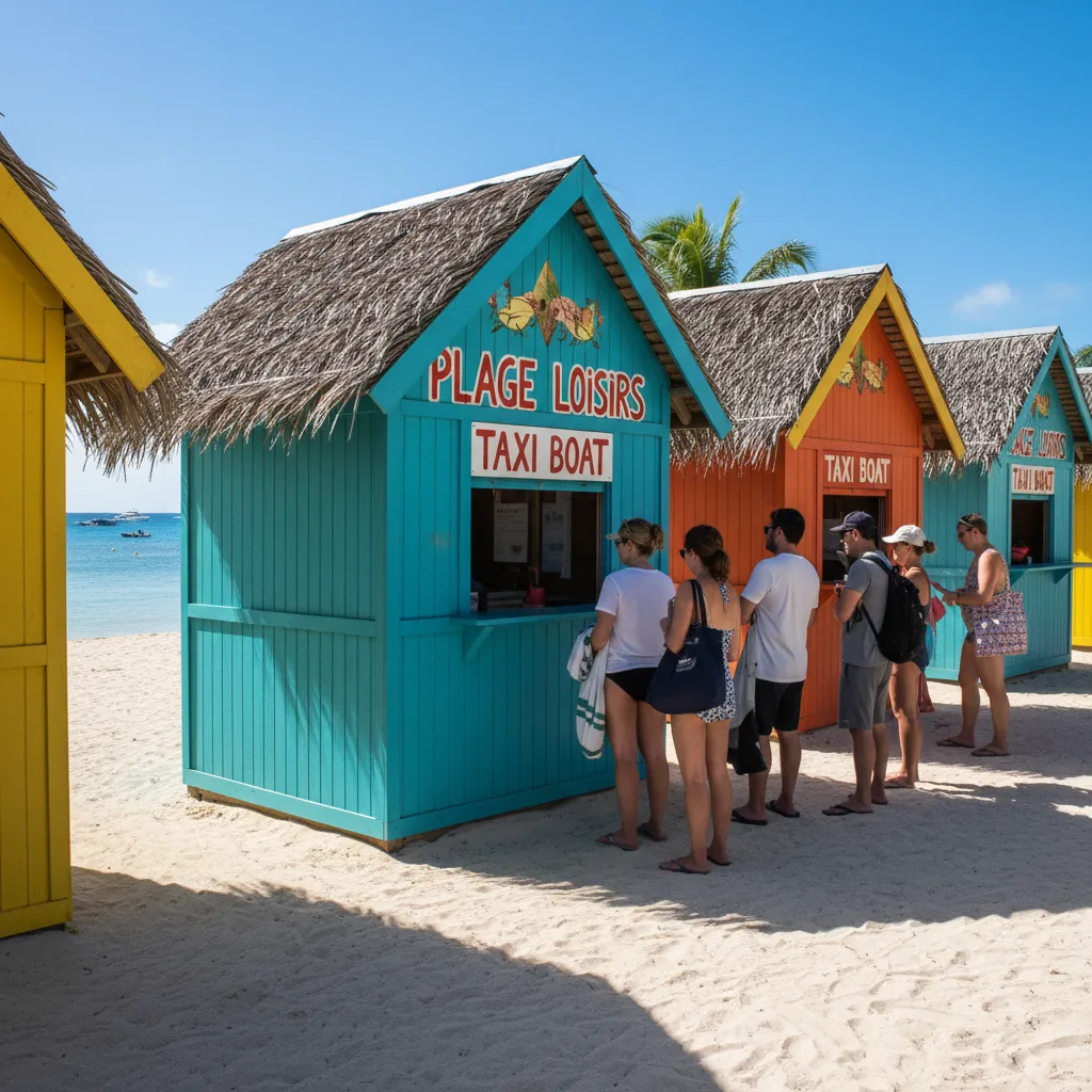 Water taxi ticket huts at Anse Vata Beach Noumea